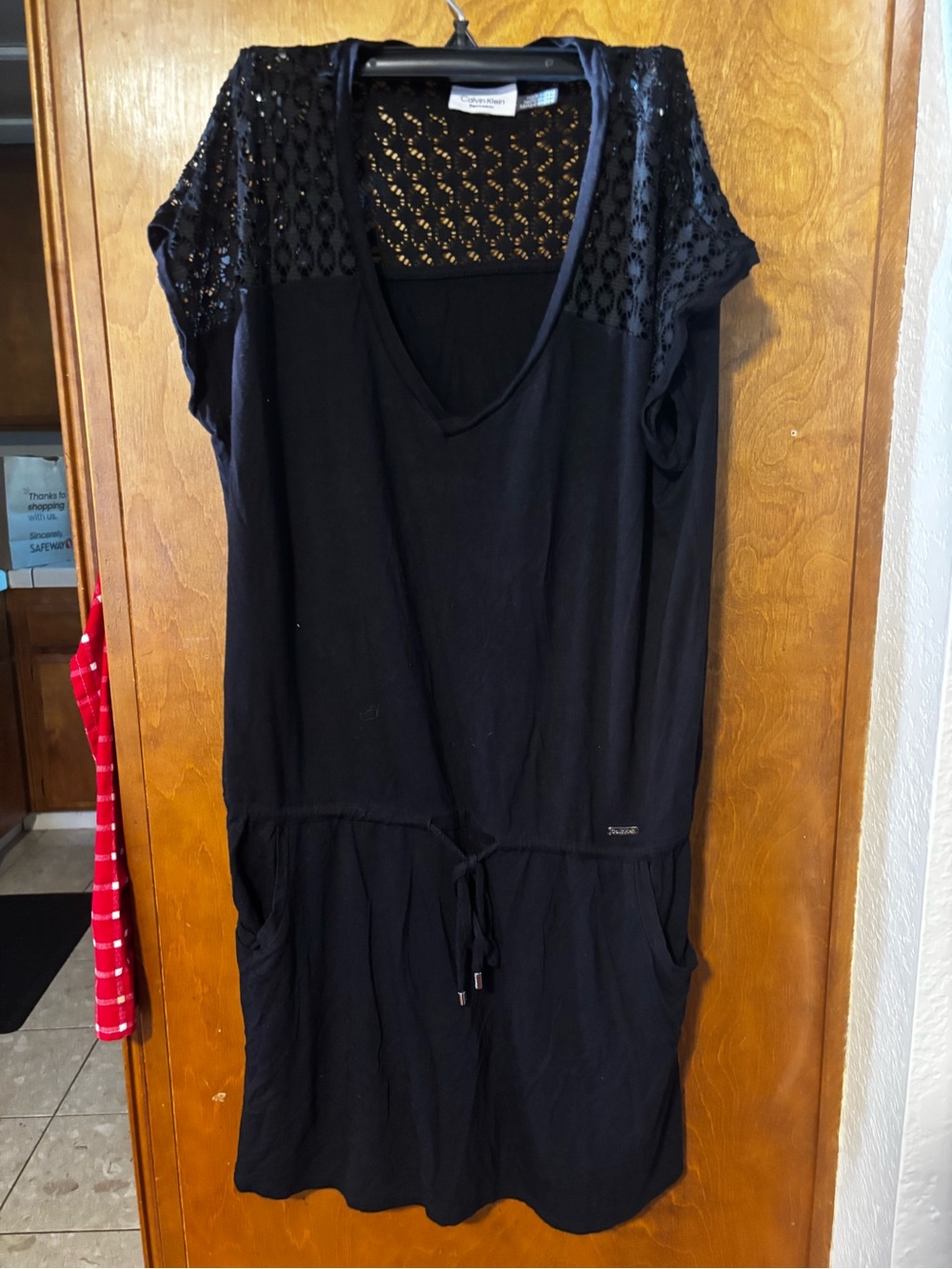 Calvin Klein Black Crochet-Shoulder Swim Coverup Dress